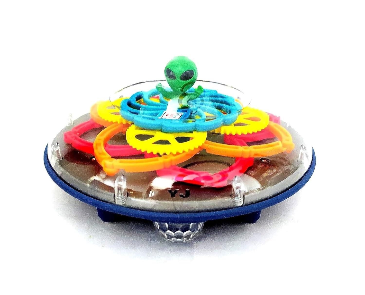 Electric Transparent Gear UFO Space Flying Saucer Toy Toddler Interaction